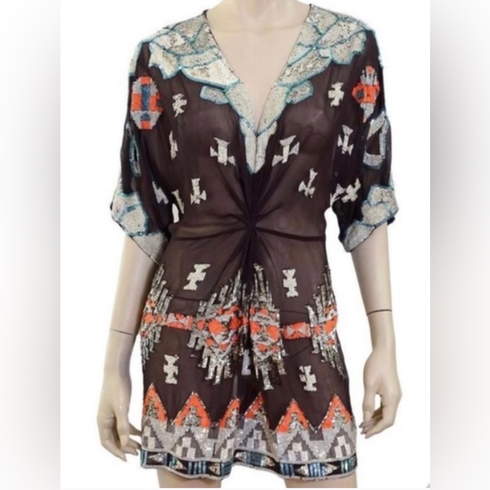 AllSaints Sequin Sheer Aztec Chariot Dress Uk 8 US 2 retail $450